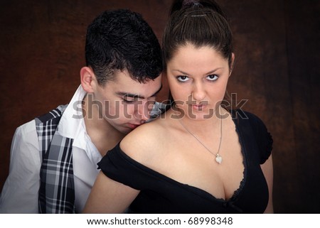 stock photo young boy kissing girl