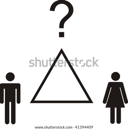 stock vector Love triangle between a man a woman and a question mark