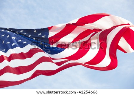 american flag waving in the wind. of American flag waving in