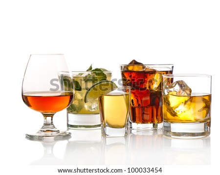 Variety of cocktails on white background