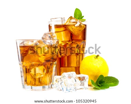 Lemon and mint ice tea isolated on white