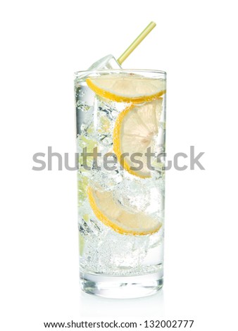 Gin And Tonic Cocktail With Lemon Over White Background