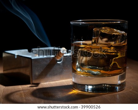 whiskey and cigarettes, unhealthy lifestyle, lonely drinking at night