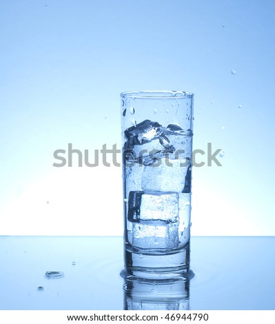 Glass of water with four ice cubes