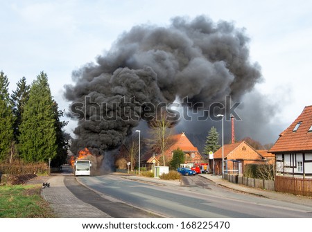 Balge, Germany - December 16, 2013: A Bus Burns At A Bus Stop On December 16, 2013 In Sebbenhausen, Community Balge, Germany.