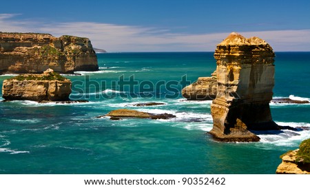 12 Apostles, Great Ocean Road, Victoria, Australia, on a bright sunny day