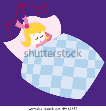 stock vector : girl sleeping in his bed vector illustration cartoon