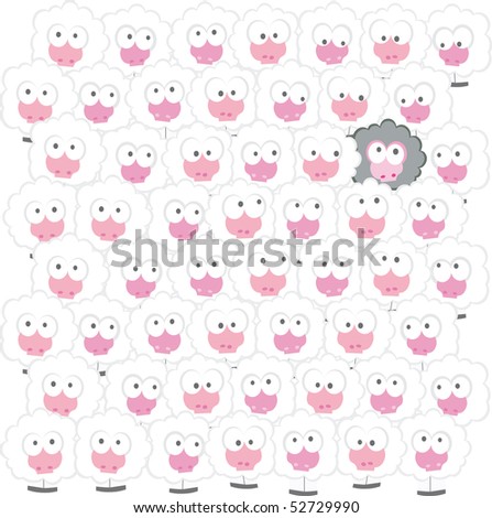 stock vector : Background Sheep with black sheep vector cartoon illustration