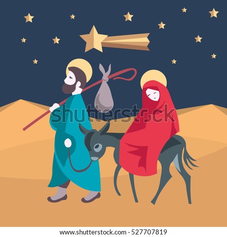 Mary and Joseph flee to Egypt Nativity Jesus Illustration
