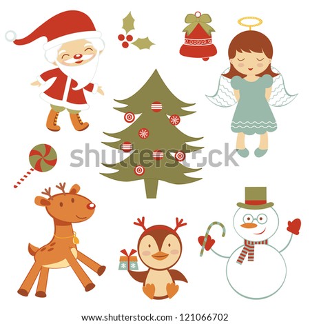 Cute Collection Of Christmas Related Elements And Cartoons Stock Vector