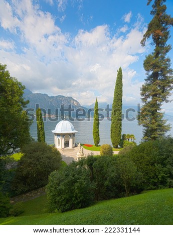 HDR image of the romantic gardens and tea house of Villa Melzi, Lake Como, Italy, Europe