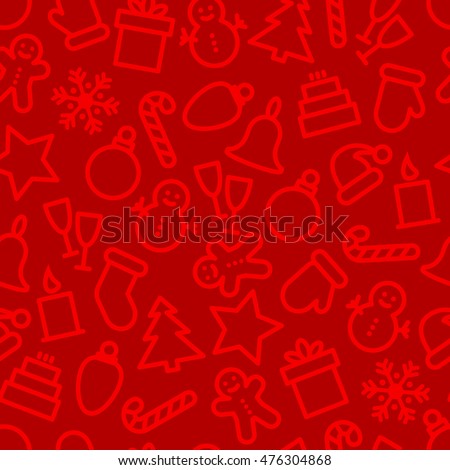 Christmas icon set seamless pattern. Xmas and winter holidays elements background. Flat design vector texture.