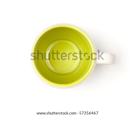 Green coffee cup, above view. Isolated on white background