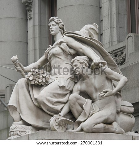 Statues at Alexander Hamilton U.S. Custom House, Manhattan, New York City, New York State, USA