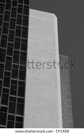 Low angle view of a sky scraper,  Toronto,  Canada (black and white)