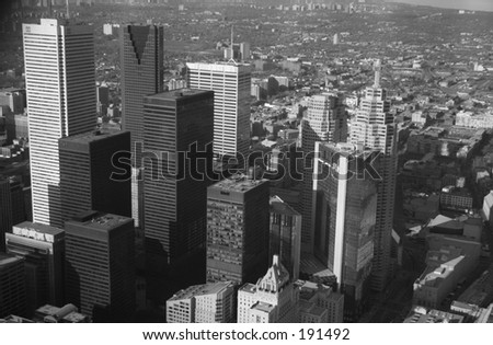 Aerial view of sky scrapers,  Toronto,  Canada (black and white)