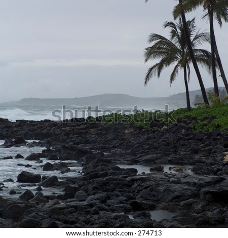 Panoramic view of a rocky beach, Molokai, Kauai, Hawaii,