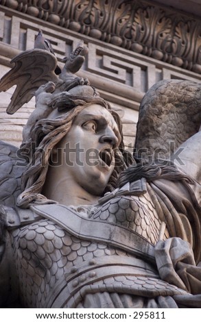 Close-up of the sculpture of a warrior woman, Paris, France,