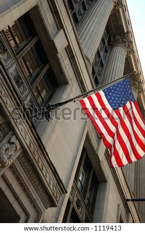 Flag of America outside County Building in Chicago