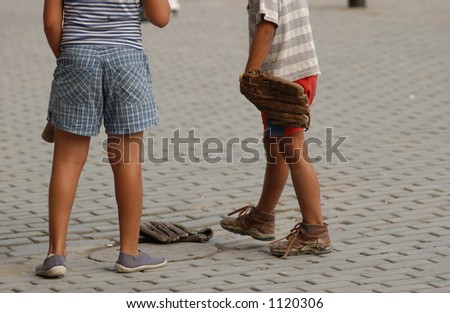 Two children standing on the street, Havana, Cuba