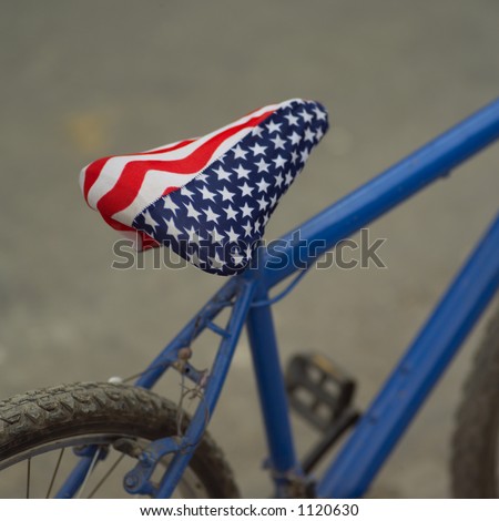Close-up of a bicycle seat with the American flag, Havana, Cuba
