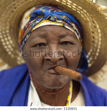 Portrait of a woman smoking a cigar, Havana, Cuba
