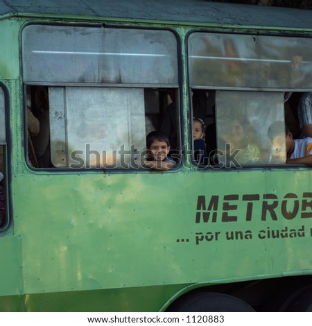 Children in a bus, Havana, Cuba