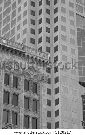 Black and White Photograph of Curry Building and Toronto Dominion Bank Building