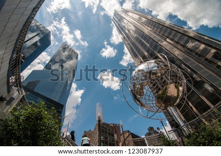 NEW YORK - JUNE 10: Globe Sculpture on April 10, 2012 in New York. The Globe Sculpture is located in Columbus Circle in midtown Manhattan, New York City.