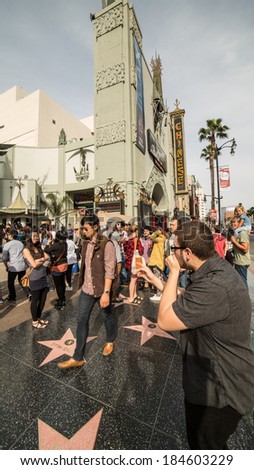 LA - MARCH 29: Hollywood Walk of Fame on March 29, 2014 in LA. The Hollywood Walk of Fame has over 2,500 five-pointed stars embedded in 15 blocks of sidewalk of Hollywood Boulevard.