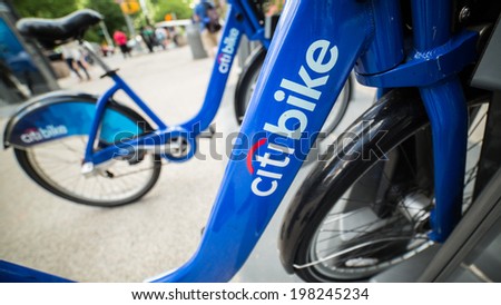 NEW YORK - JUNE 6: Citi Bike on June 6, 2014 in New York. Citi Bike is a privately owned public bicycle sharing system that serves parts of NYC; it is the largest bike sharing program in the US.