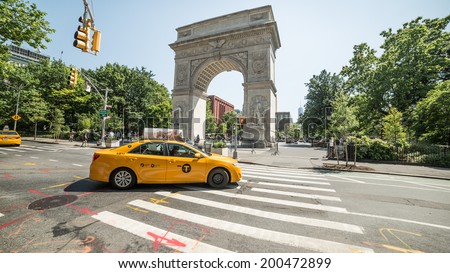 NEW YORK - JUNE 16: Arch in Washington Square Park on June 16, 2014 in New York. Washington Square Park is one of the best-known of New York City's 1,900 public parks.