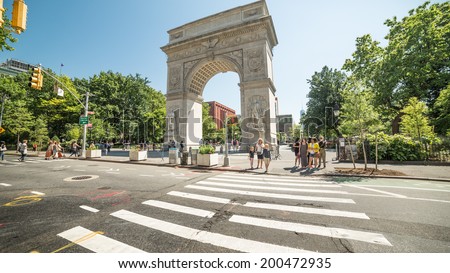 NEW YORK - JUNE 16: Arch in Washington Square Park on June 16, 2014 in New York. Washington Square Park is one of the best-known of New York City's 1,900 public parks.