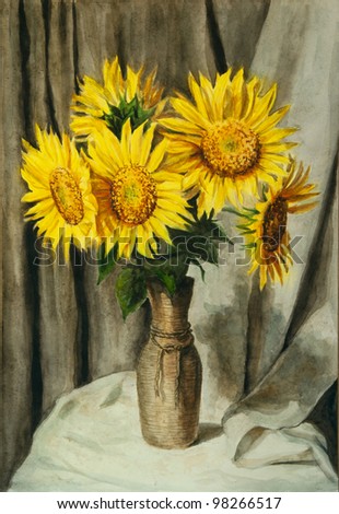 Sunflowers. Still life. Watercolor painting.