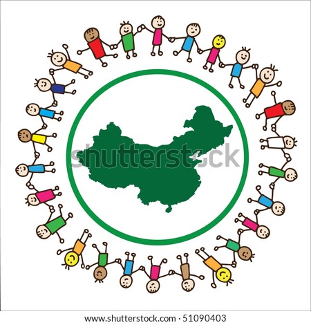 children holding hands vector. stock vector : Children united holding hands around China