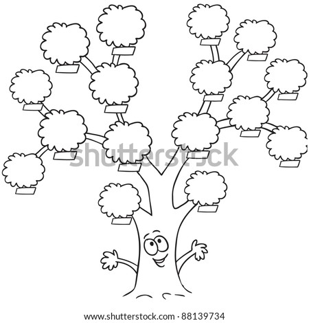 Line Art Drawing Of A Funny Family Tree Stock Vector Illustration 