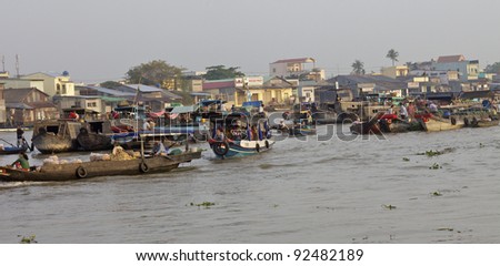 CAN THO, VIETNAM - JAN 7: Morning time at the famous Can Tho Floating Market in Can Tho, Vietnam on January 7, 2012. Cai Rang Market is the biggest floating market in the Mekong Delta