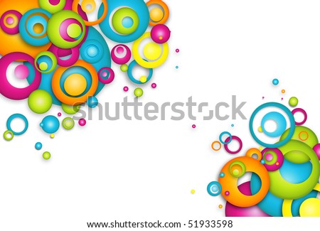 Colorful abstract background with overlapping discs in an updated retro style. With white copy space.