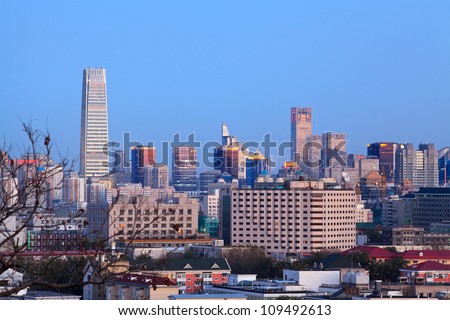BEIJING-NOV 13: Beijing skyline at dusk on Nov. 13, 2010 in Beijing, China. Beijings population was about 19,612,368 in 2010, with an annual average population growth of 3.8% over the past 10 years