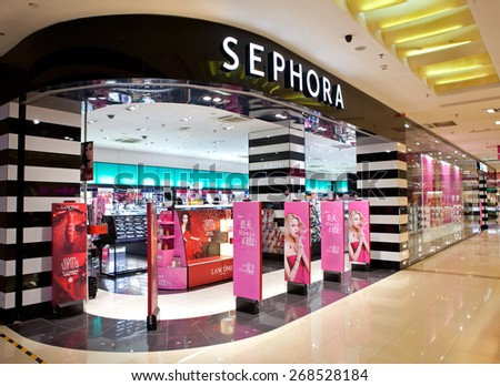 BEIJING, CHINA - JANUARY 24, 2015: Sephora store; Sephora is a French brand and chain of cosmetics stores, operates over 1,700 stores in 30 countries, over $4 billion in revenue as of 2013
