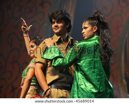 BEIJING - JANUARY 31: The Indian Bollywood Film Star Song and Dance Troupe perform on stage during Indian Music and Dance Show at Beijing Exhibition Theater on January 31, 2010 in Beijing, China.