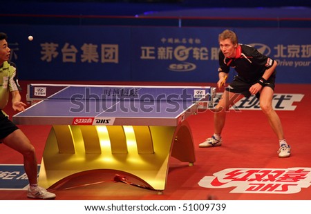 BEIJING - APRIL 15: Jorgen PERSSON (SWE) during match against Joo Se Hyuk (KOR) at the HYUNDAI Asia-Europe All Stars Series event day2 on April 15, 2010 in Beijing, China.