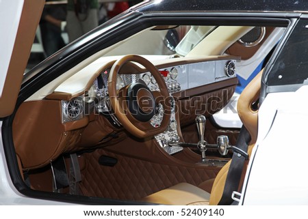 BEIJING - MAY 2: Spyker C8 Aileron interior is seen at the 2010 Beijing International Automotive Exhibition (Auto China 2010) on May 2, 2010 in Beijing, China.