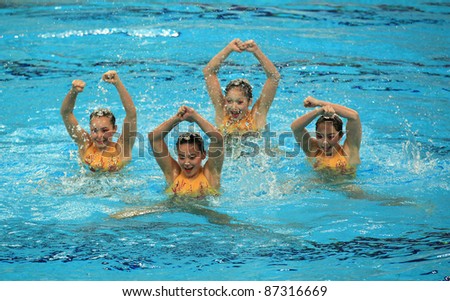 BEIJING - APRIL 24: Hubei team of China competes in the group A Free Combination Final during the China Synchronised Swimming Open 2011 on Apr 24, 2011 in Beijing, China.