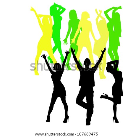 Silhouette of men and women dancing at a disco.White background