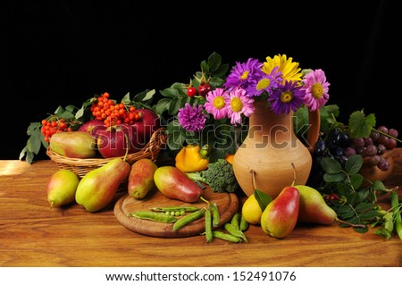 Still life with fruits  and flowers