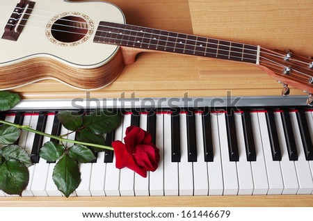 Piano keyboard and guitar