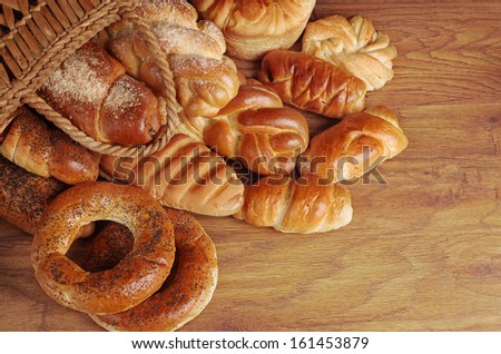 Assortment of baked goods on the wooden table