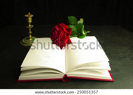 Red rose, book and candle
