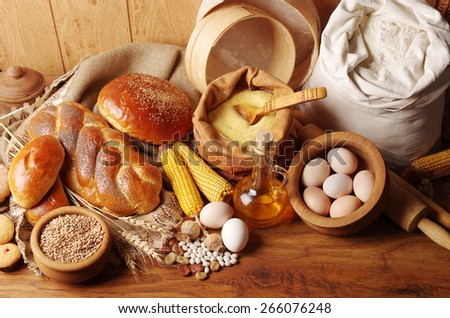 Bakery, corn, eggs,flour, grains